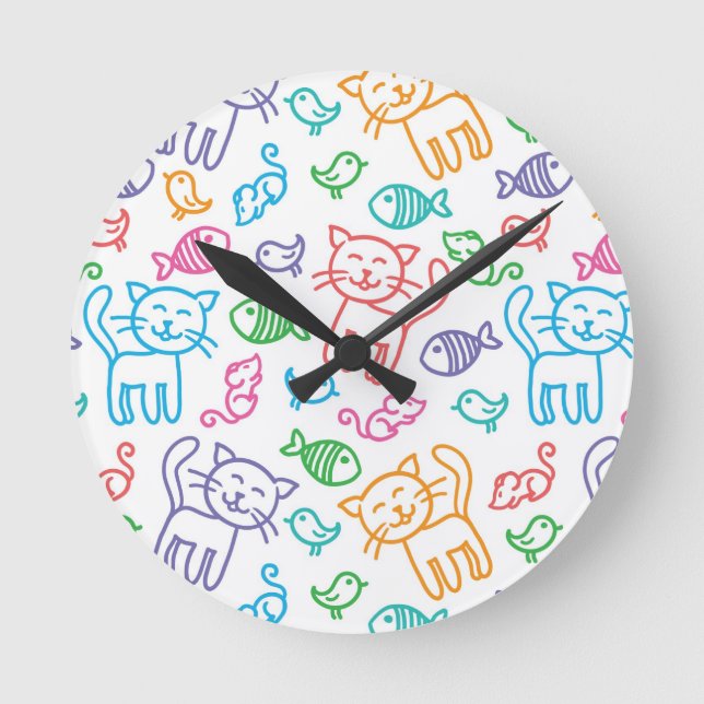 Reloj Redondo Mediano cat pattern (Anverso)