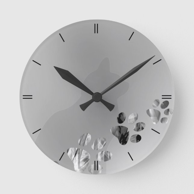 Reloj Redondo Mediano Cat Paw Black & White (Anverso)