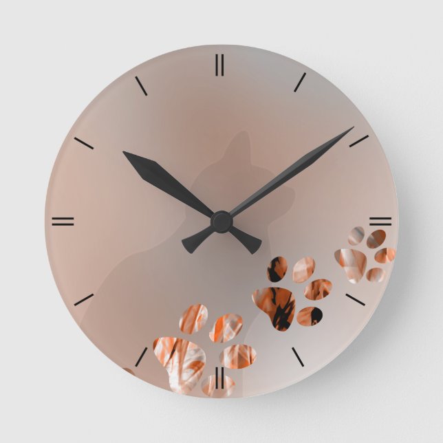 Reloj Redondo Mediano Cat Paw Bright Brown (Anverso)