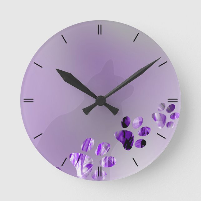 Reloj Redondo Mediano Cat Paw Violete (Anverso)