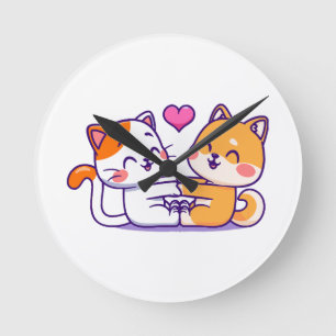 Reloj Redondo Mediano Cat Y Shiba Inu