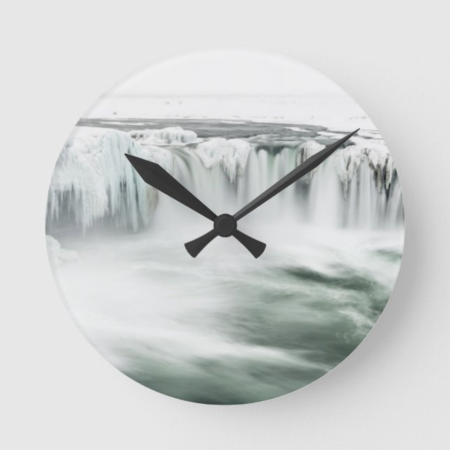 Reloj Redondo Mediano Catarata de Godafoss, invierno, Islandia (Anverso)