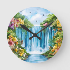 Reloj Redondo Mediano Catarata pintada a la acuarela