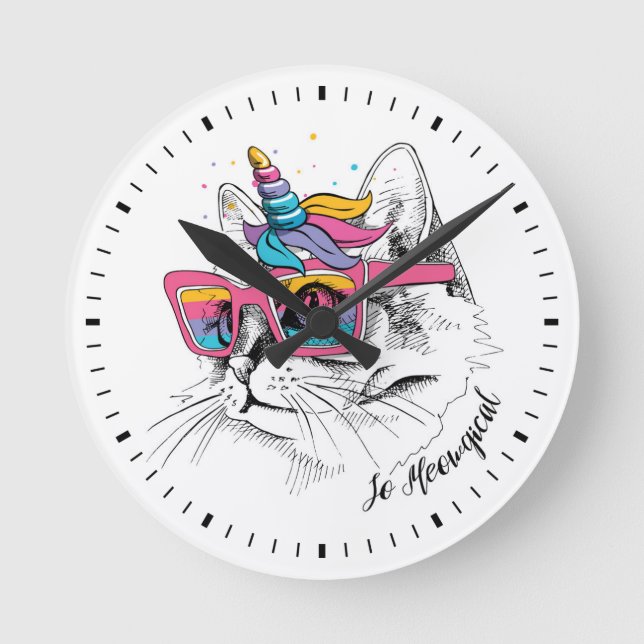 Reloj Redondo Mediano Caticorn el | tan Meowgical (Anverso)