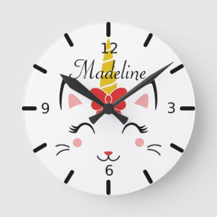 Reloj Redondo Mediano Caticorn sonriente personalizado con arco
