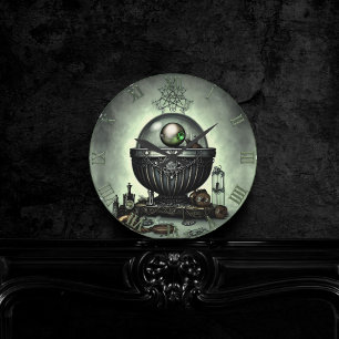 Reloj Redondo Mediano Cauldron de Steampunk Ornate y elementos mágicos s