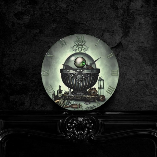 Reloj Redondo Mediano Cauldron de Steampunk Ornate y elementos mágicos s (Subido por el creador)