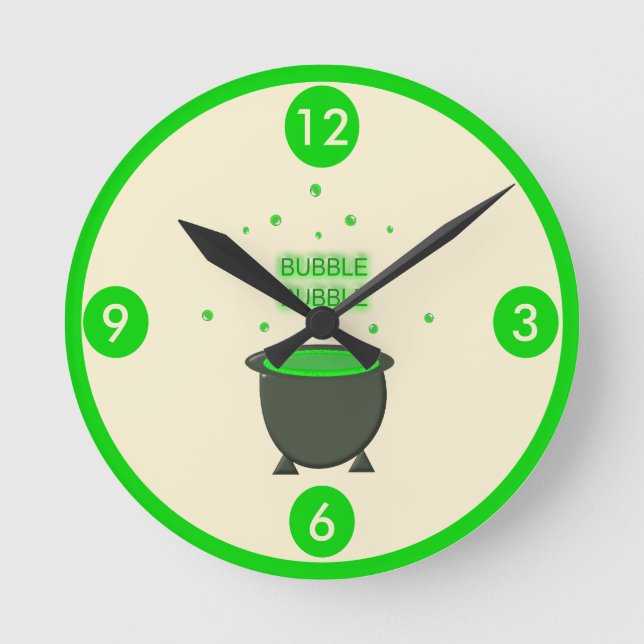 Reloj Redondo Mediano Cauldron y Bubbling Green Brew Halloween (Anverso)