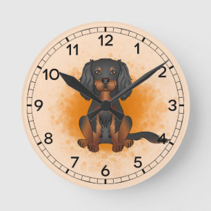 Reloj Redondo Mediano Cavalier King Charles de color negro y marrón sobr