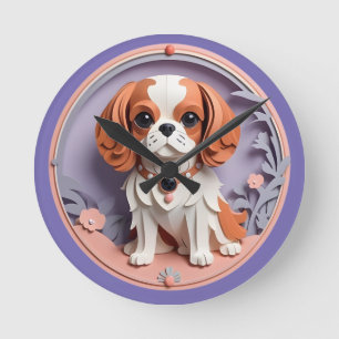 Reloj Redondo Mediano Cavalier King Charles Purple Pastel de papel