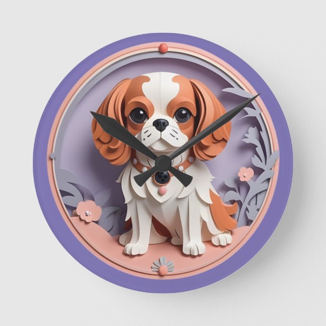Reloj Redondo Mediano Cavalier King Charles Purple Pastel de papel (Anverso)
