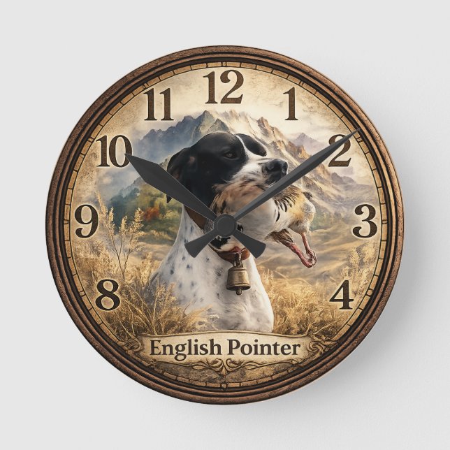 Reloj Redondo Mediano Caza con Pointer Inglés, perdiz Chukar (Anverso)