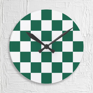 Reloj Redondo Mediano Cazador Verde y Cuadros Blancos