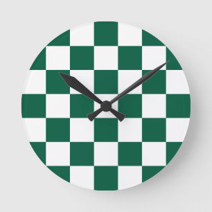 Reloj Redondo Mediano Cazador Verde y Cuadros Blancos