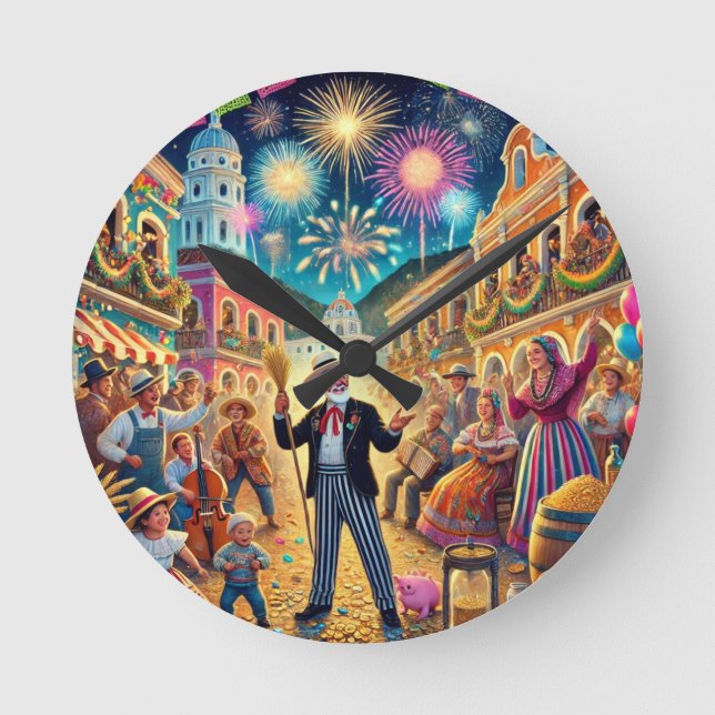 Reloj Redondo Mediano Celebración Año Nuevo El Año Viejo (Anverso)