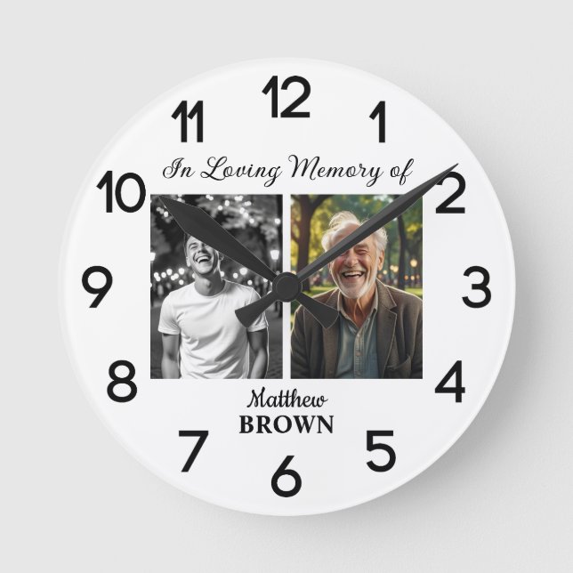 Reloj Redondo Mediano Celebration Of Life 2 Photos Funeral White (Anverso)
