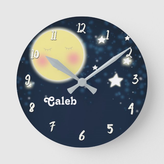 Reloj Redondo Mediano Celestial Glow Moon Nursery Room Personalized Name (Anverso)