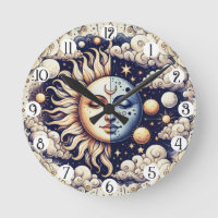 Celestial Half Sun & Moon Azul Amarillo Vintage
