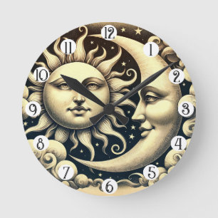 Reloj Redondo Mediano Celestial Vintage Sol y Luna 