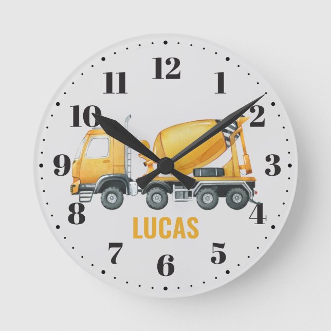 Reloj Redondo Mediano Cemento Cute Cement Truck Boys Bedroom Decoración  (Anverso)