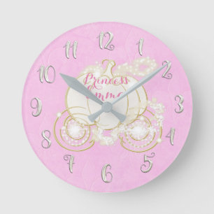 Reloj Redondo Mediano Cenicienta Princesa Carruaje Brillante Rosa Person