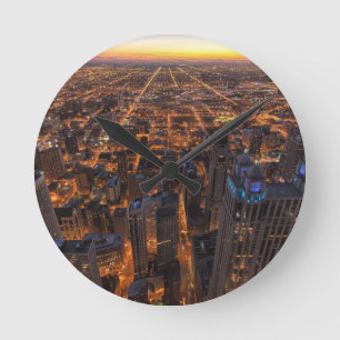 Reloj Redondo Mediano Centro de Chicago al atardecer