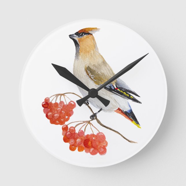 Reloj Redondo Mediano Cepillo de aves de la selva acuarela (Anverso)