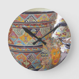 Reloj Redondo Mediano Cerámica de estilo talavera mexicana