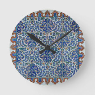 Reloj Redondo Mediano Cerámica turca tribal étnica floral del mosaico 
