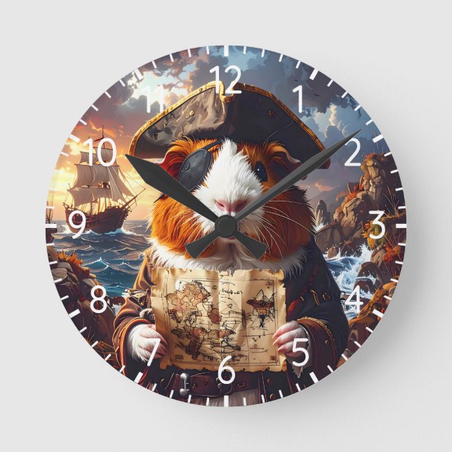 Reloj Redondo Mediano Cerdo de Guinea Pirata (Anverso)