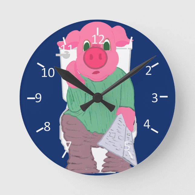 Reloj Redondo Mediano Cerdo en el baño (Anverso)