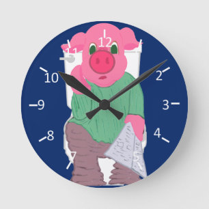 Reloj Redondo Mediano Cerdo en el baño