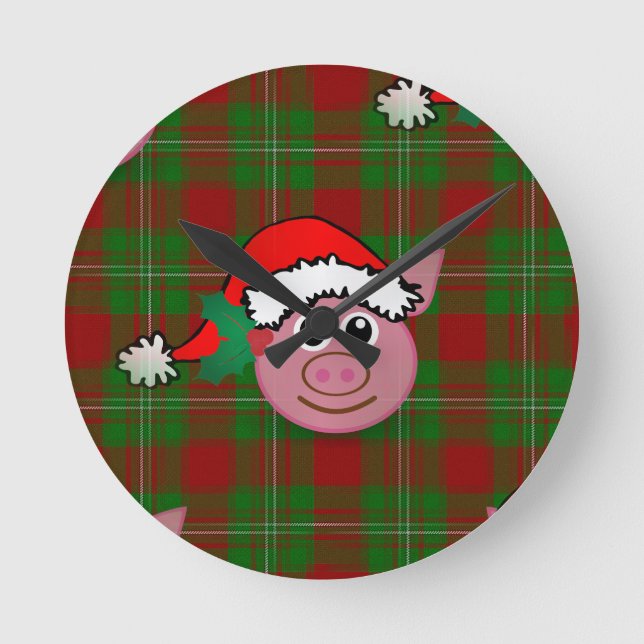Reloj Redondo Mediano cerdo navidad (Anverso)