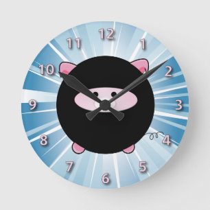 Reloj Redondo Mediano Cerdo Ninja sobre azul