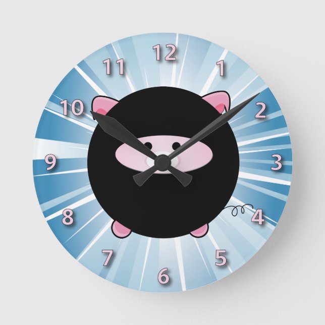 Reloj Redondo Mediano Cerdo Ninja sobre azul (Anverso)