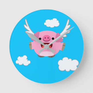 Reloj Redondo Mediano Cerdo Personalizado volador