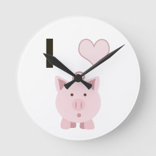 Reloj Redondo Mediano Cerdos lindos Desgin del corazón de I