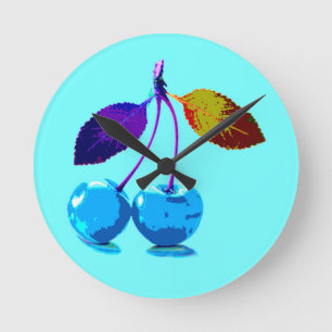 Reloj Redondo Mediano Cerezas azules brillantes