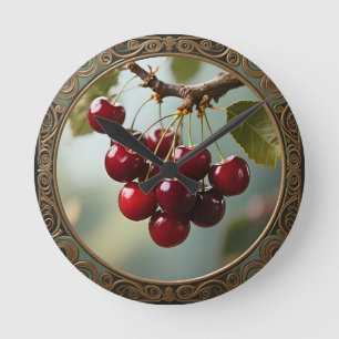 Reloj Redondo Mediano Cerezas Brillantes Vintage