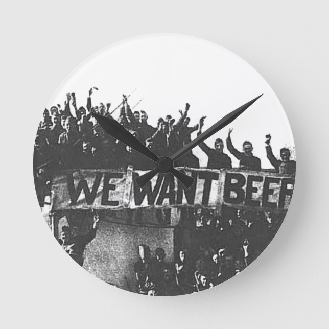 Reloj Redondo Mediano Cerveza de prohibición de cosecha negra y blanca 1 (Anverso)