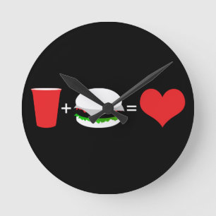 Reloj Redondo Mediano cerveza + hamburguesa = amor