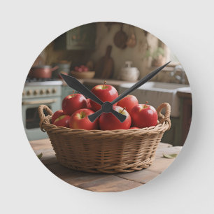 Reloj Redondo Mediano Cesta de Manzanas Rojas