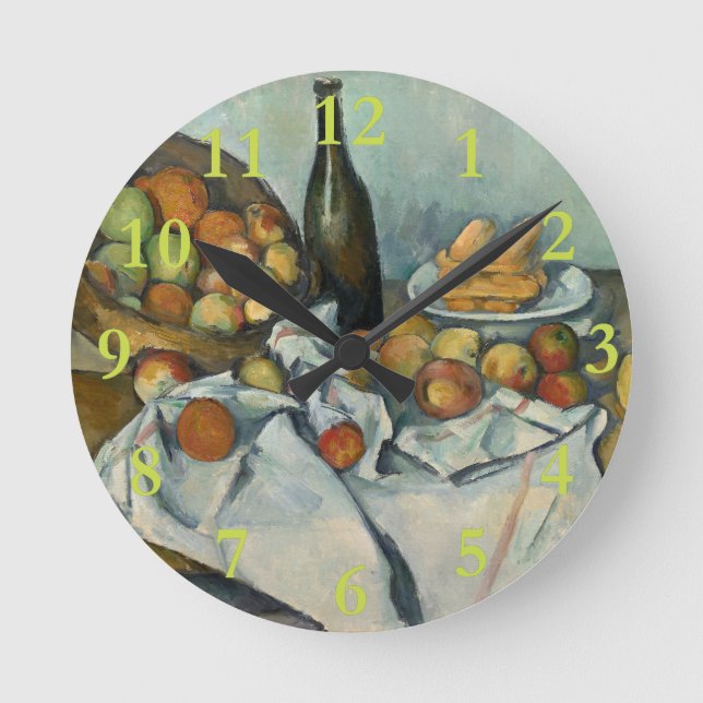 Reloj Redondo Mediano Cezanne Basket de manzanas pintura impresionista (Anverso)