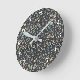 Reloj Redondo Mediano Chalkboard Easter Bunny Doodle Pattern