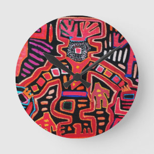 Reloj Redondo Mediano Chamán tribal Cuna con abanicos
