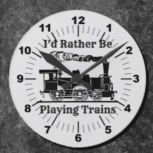 Reloj Redondo Mediano Change Text I'd Rather Be Playing Trains Railroad