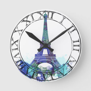 Reloj Redondo Mediano Chapoteo del color de Eiffel del viaje del La