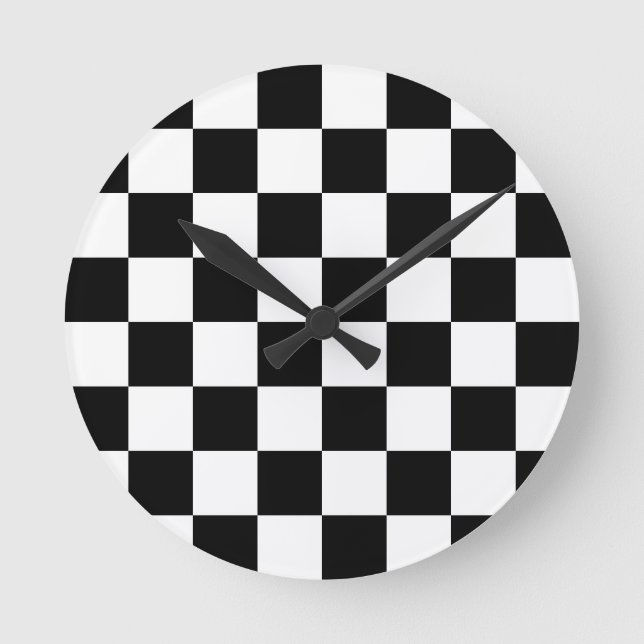 Reloj Redondo Mediano Checkered Flag Racing Chess Checkers Chessboard (Anverso)