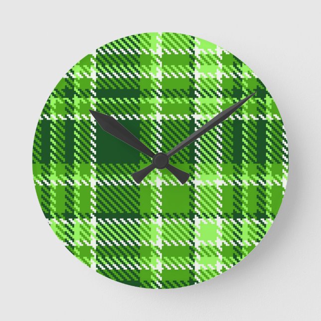 Reloj Redondo Mediano Checkered Green Color Pattern (Anverso)