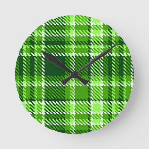 Reloj Redondo Mediano Checkered Green Color Pattern